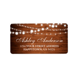 Rustikales Holz und String Lights Adressaufkleber