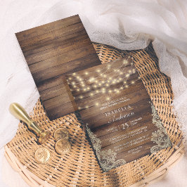 Rustikales Holz und String Lights | BRAUTPARTY Einladung