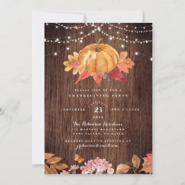 Rustikales Holz- und String-Lights Erntedank Party Einladung