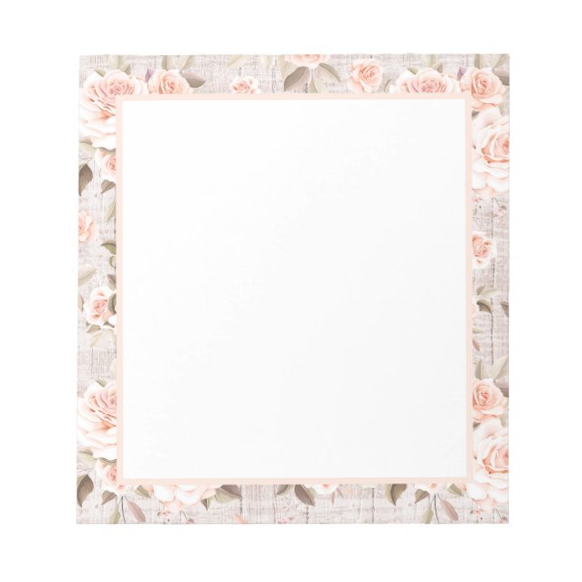 Rustikales Holz und Vintage Rose Romantisches Shab Notizblock (Vorderseite)
