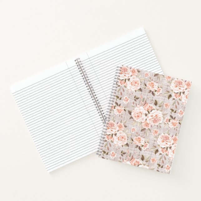 Rustikales Holz und Vintage Rose Romantisches Shab Notizbuch (Innenseite)