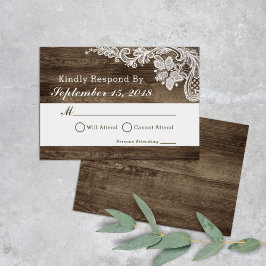 Rustikales Holz und Vintage Spitzen Hochzeit Einla RSVP Karte