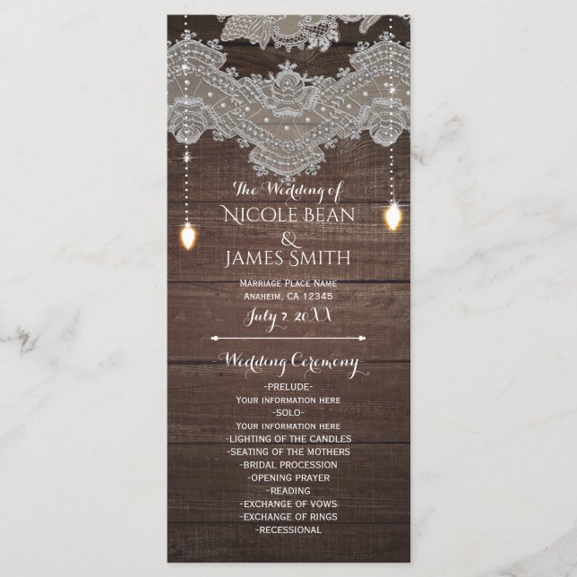 Rustikales Holz und Vintage Spitzen- und Lichterke Programm (Vorderseite)