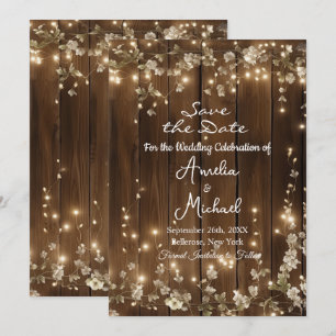 Rustikales Holz und Weiße Flora Save The Date