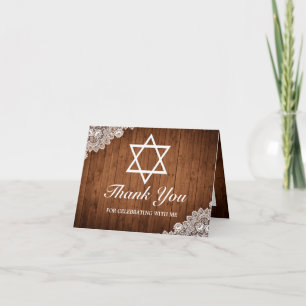 Rustikales Holz und weiße Spitzen Bar Bat Mitzvah Karte