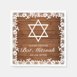 Rustikales Holz und weiße Spitzen Bar Bat Mitzvah Serviette