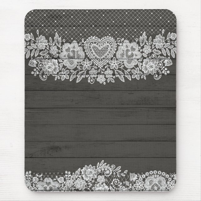 Rustikales Holz und weiße Spitzen Lacy Bauernhaus  Mousepad (Vorne)