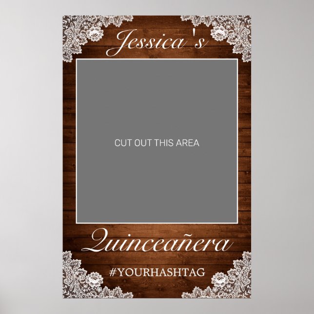 Rustikales Holz und weiße Spitzen Quinceañera Foto Poster (Vorne)