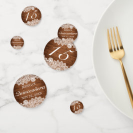 Rustikales Holz und weiße Spitzen Quinceañera Konfetti