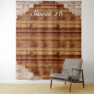 Rustikales Holz und weiße Spitzen Sweet 16 Foto Hi Wandteppich
