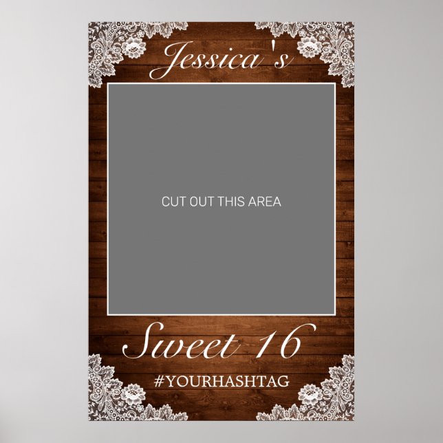 Rustikales Holz und weiße Spitzen Sweet 16 Foto Pr Poster (Vorne)