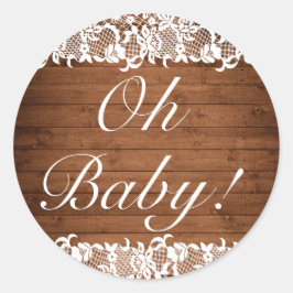 Rustikales Holz und weißes Spitzen OH BABY Runder Aufkleber