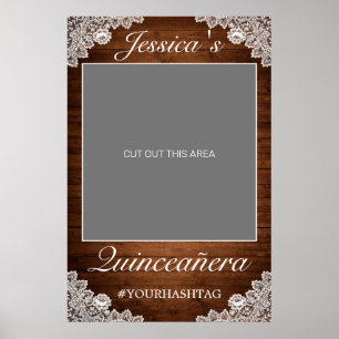 Rustikales Holz- und weißes Spitzen-Quinceañera-Fo Poster