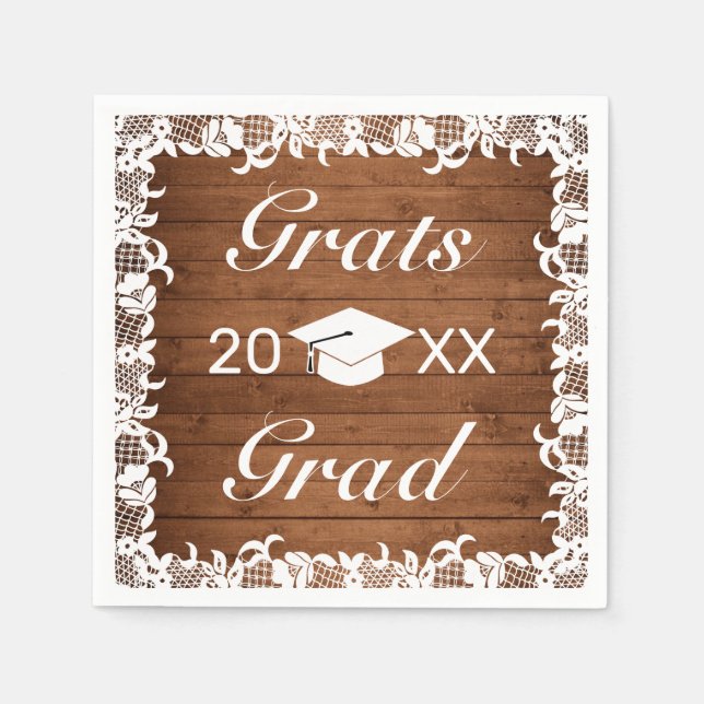 Rustikales Holz und Weißspitzen Grats Abschluss Serviette (Vorderseite)