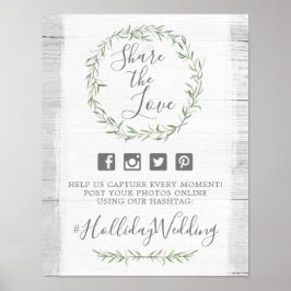 Rustikales Holz und Wreath Wedding Hashtag Foto Ze Poster