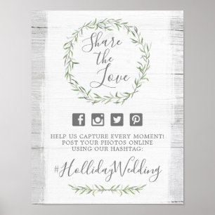 Rustikales Holz und Wreath Wedding Hashtag Foto Ze Poster