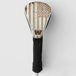 Rustikales Holz-USA-Flaggen-Monogramm Golf Headcover