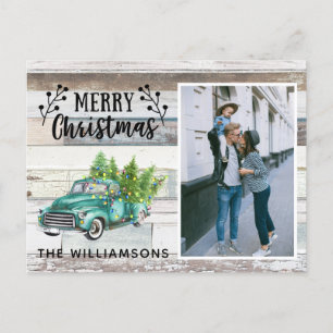 Rustikales Holz Vintage-LKW Schriftzug Weihnachtsf Feiertagspostkarte