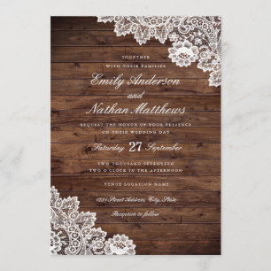 Rustikales Holz Vintage Spitzen Einladung Hochzeit