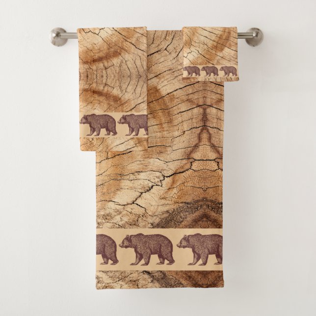 Rustikales Holz Walking Bears Badhandtuch Set (Insitu)