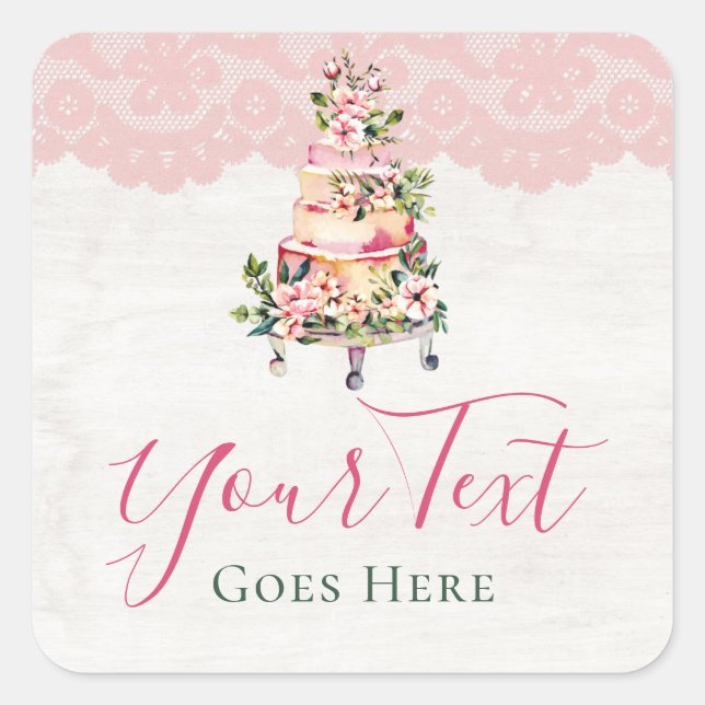 Rustikales Holz Wasserfarben Blumengebäck Quadratischer Aufkleber (Vorderseite)