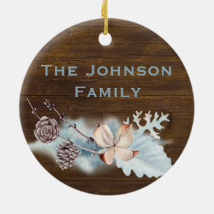 Rustikales Holz-Weihnachts-Familien-Ornament Keramik Ornament