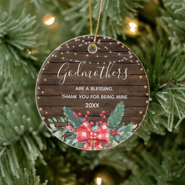 Rustikales Holz Weihnachtsfest Winter Kranz Godmüt Keramik Ornament (Baum)
