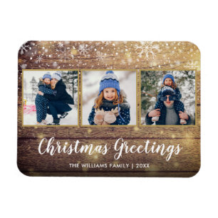 Rustikales Holz Weihnachtsgrüße 3 Foto Urlaub Magnet