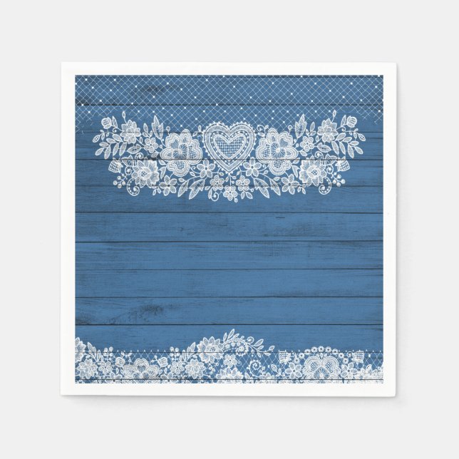 Rustikales Holz & Weiß Lace Lacy Bauernhof Chic Pa Serviette (Vorderseite)