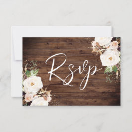 Rustikales Holz Weiß und Blütenblüte Elegante Hoch RSVP Karte