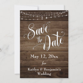 Rustikales Holz, Weiße Leuchten und Schrift, Save Save The Date