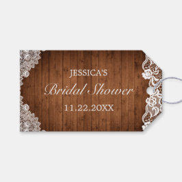 Rustikales Holz & Weiße Spitzen Brautparty Vielen Geschenkanhänger