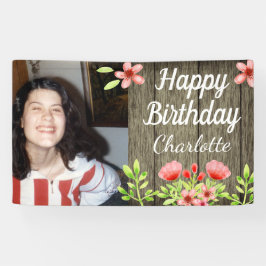 Rustikales Holz zum Geburtstag Foto Rosa Blume Banner