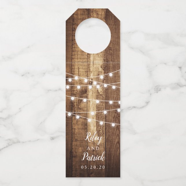 Rustikales Holzbauernhaus für Hochzeit Flaschenanhänger (Vorderseite)