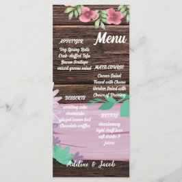 Rustikales Holzblumen-Drehbuch Hochzeitskarte Menükarte
