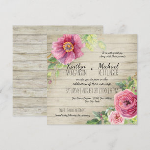 Rustikales Holzbrett Blumenmotive Rose Peony Count Einladung