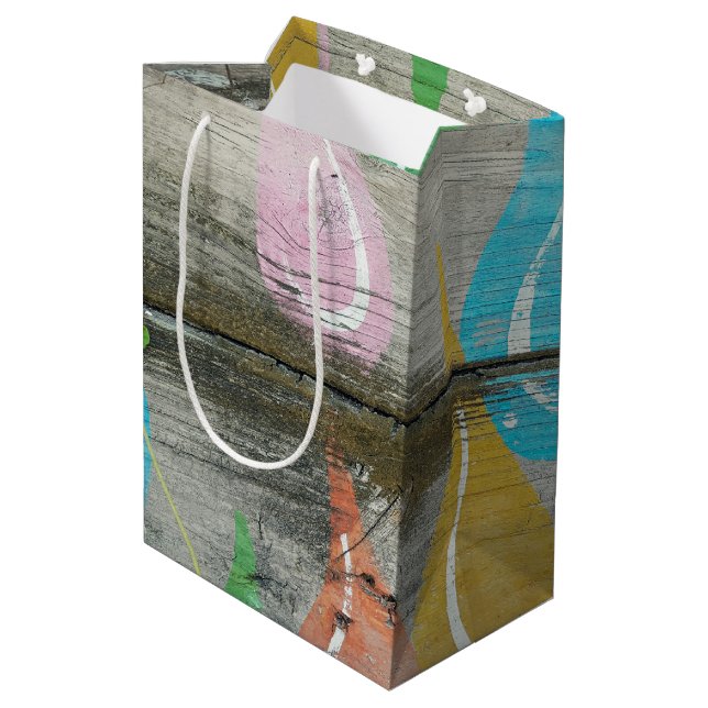 Rustikales Holzdesign Mittlere Geschenktüte (Rückseite Schrägansicht)