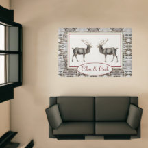 Rustikales Holzelch/ Rentier-Familie Monogramm, br