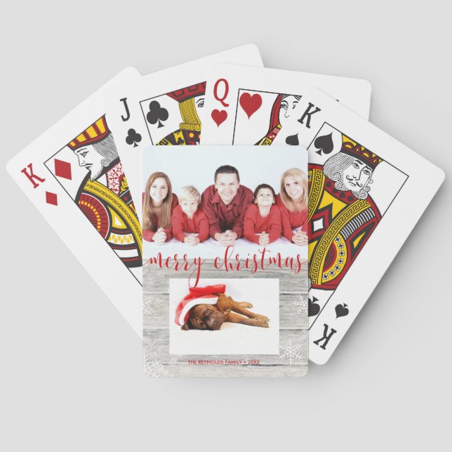 Rustikales hölzernes frohe Weihnacht-Foto - Spielkarten (Rückseite)