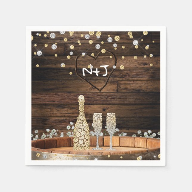 Rustikales Holzfass Lights Champagner Modernes Par Serviette (Vorderseite)