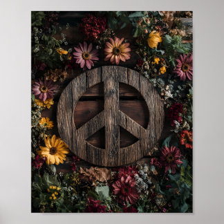 Rustikales Holzfriedschild mit Wildblumen Poster