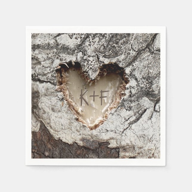 Rustikales Holzherz Birch Barkehe Serviette (Vorderseite)