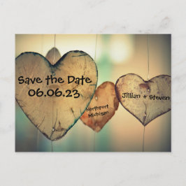 Rustikales Holzherz - Save the Date Ankündigungspostkarte