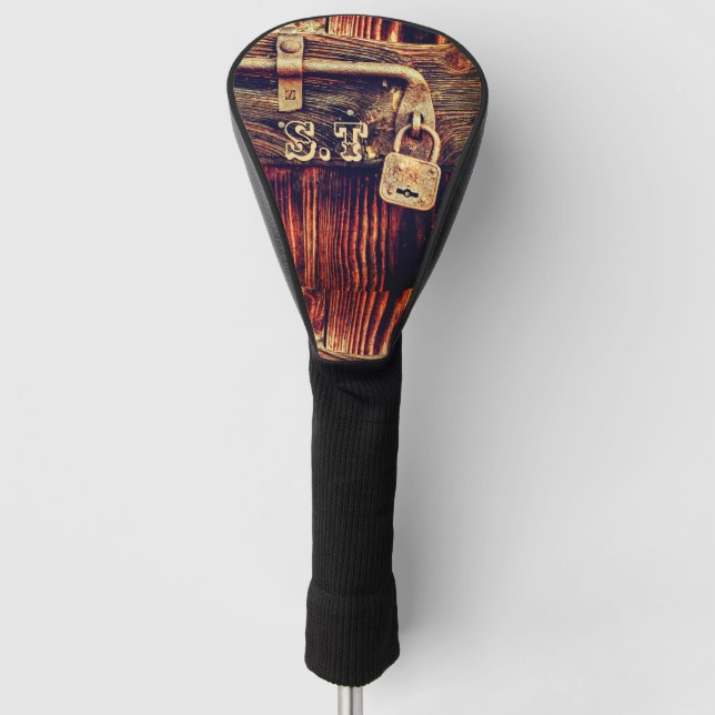 Rustikales Holzholz antikes Messingschloss braun Golf Headcover (Vorderseite)