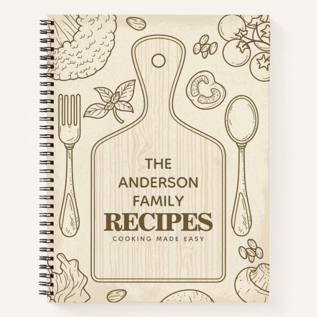 Rustikales Holzkochbuch Familienrezepte Personalis Notizbuch (Vorderseite)