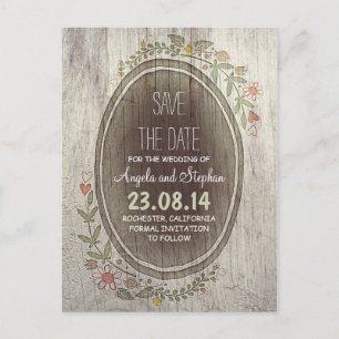 rustikales Holzland Save the Date Postkarten