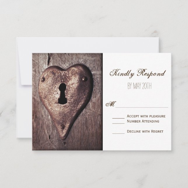 Rustikales Holzmetall-Herz-Hochzeitskarten RSVP Karte (Vorderseite)