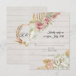 Rustikales Holzpampas Palm Rose Blattfoliage UAWG RSVP Karte