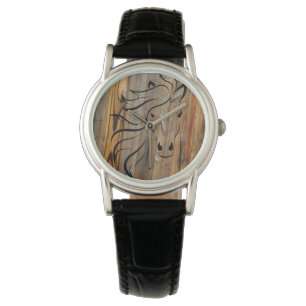 Rustikales Holzpferd Armbanduhr
