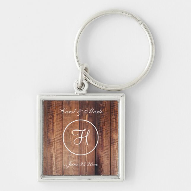 Rustikales Holzschauen-Monogramm Schlüsselanhänger (Vorne)